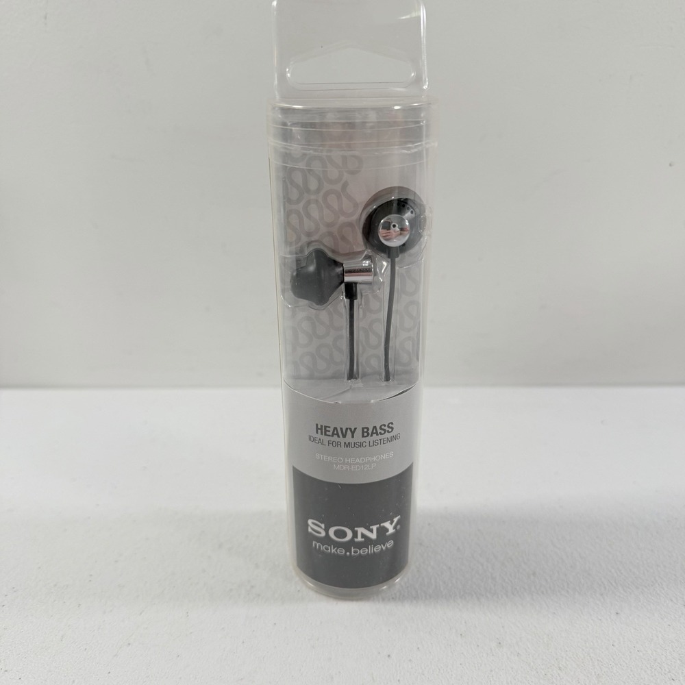 Sony MDR-ED12LP Stereo Headphones Heavy Bass Black Silver Earbuds NEW SEALED